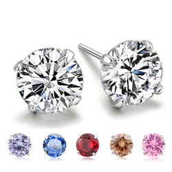 Ventfille 100% 925 Sterling Silver Stud Earring for Women Girl Gift Colorful Zircon Crystal Jewelry Small Exquisite Wholesale