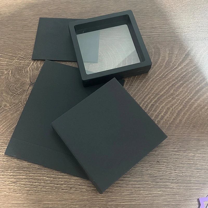 10pcs Black Paper Sleeve Box 14*14CM fit Film Floating Boxes Packing Earring Necklace Jewelry Gift Packaging Wholesale