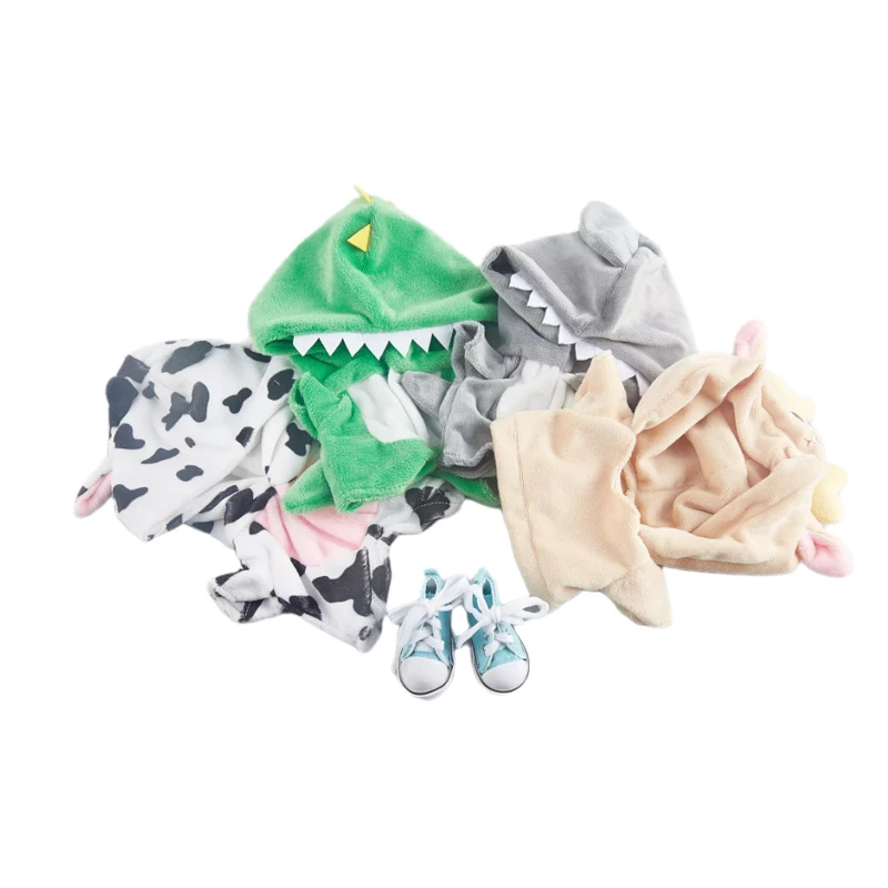 20CM Dinosaur Zoo Clothes Plush For Idol Doll Clothes Stray Kid Stuffed Animal Cute Cartoon Jumpsuit Messenger Bag Canvas Shoes