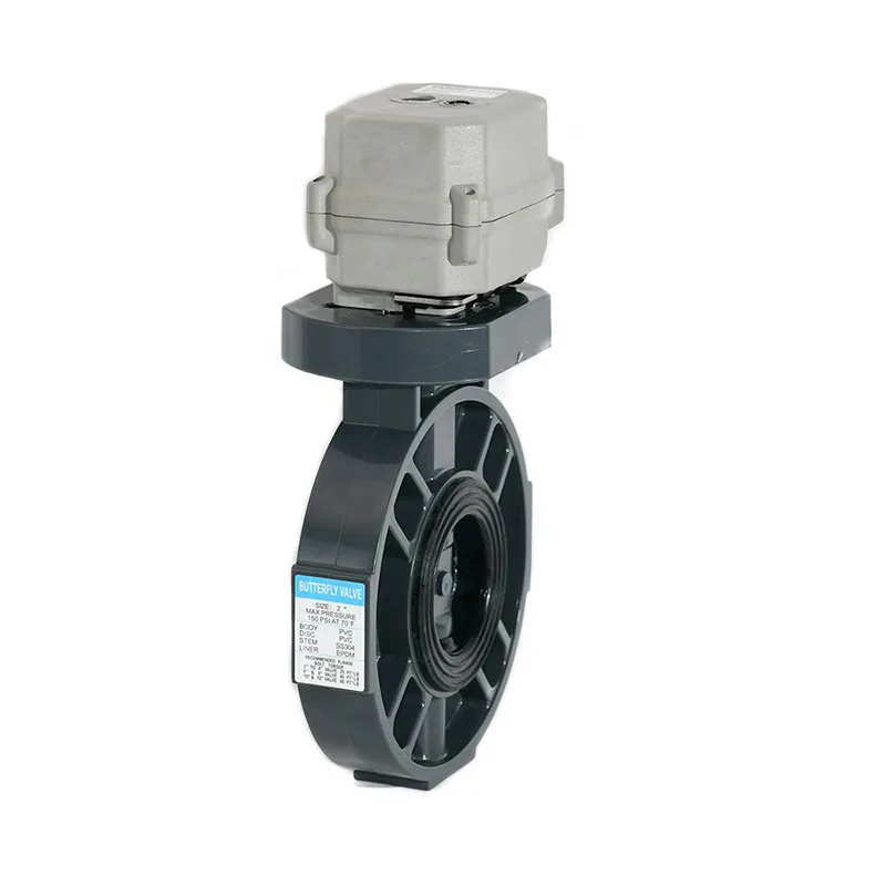 EPDM Wafer Flange 12v 24v Dc Pvc Plastic Electric Motorized Water Automatic Actuator Butterfly Valve Price Dn50