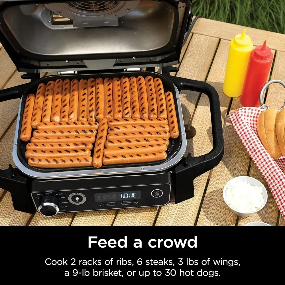 7-in-1 Outdoor Electric Grill & Smoker - Grill, BBQ, Air Fry, Bake, Roast, Dehydrate & Broil - Uses Woodfire Pellets