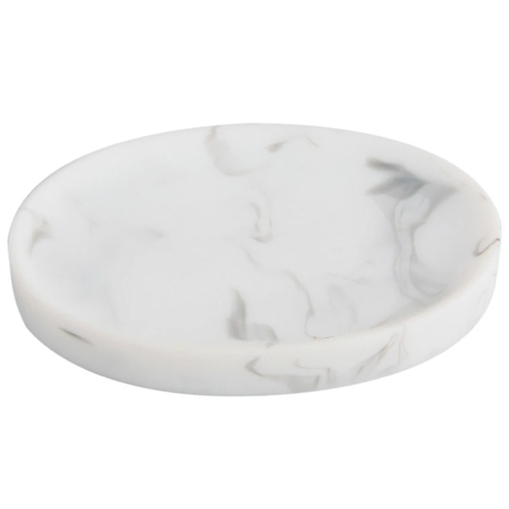 

Marble Soap Dish Holder Bathroom Pedestal Tray Resin Shower Travel Round White Inkstone Design Stable Hard Smooth