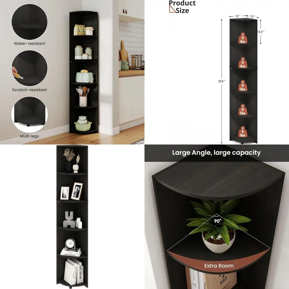 

Высокая черная книжная полка с 5 ярусами - высотой 70,9 дюймов, для спальни, гостиной или офиса, 12 x 12 x 70,9 дюймов.