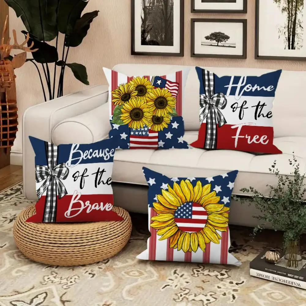 High Quality Short Velvet Independence Day Print Good-looking Soft Cushion Case Wear-resistant Durable Pillowcase Home