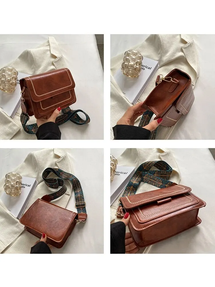 Skóra PU torba kwadratowa Retro wzór w napisy torba na ramię Crossbody o dużej pojemności dla kobiet