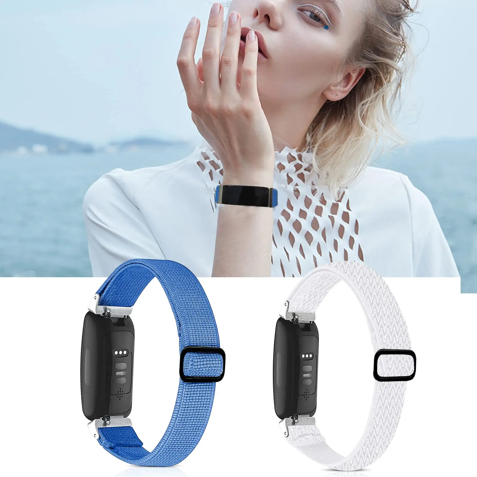 2pcs Nylon Strap for Fitbit Inspire 2 /Inspire Bands/Inspire HR ,Elastic Sport Breathable Wristband Strap for Inspire 3/2/HR/Ace