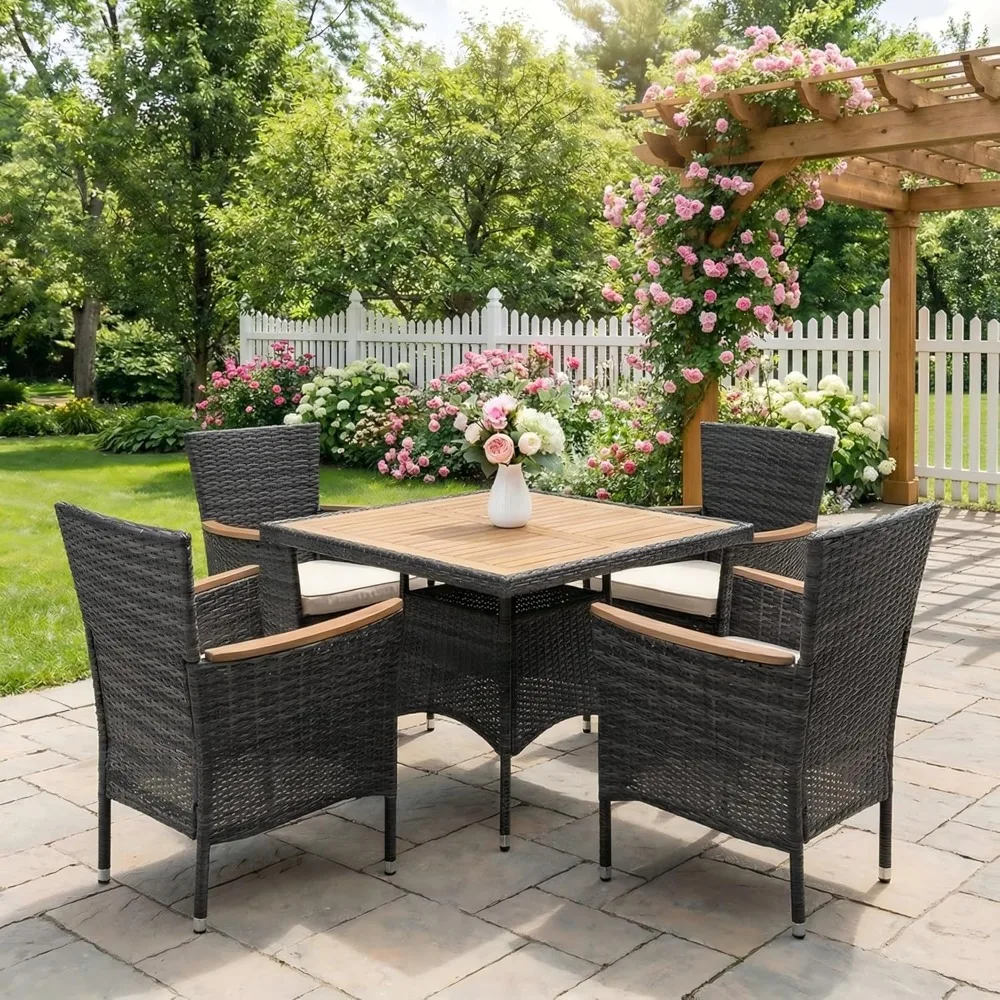 

Outdoor Patio Table and Chairs Sets,Outdoor Patio Furniture Set with Acacia Wood Tabletop,5-Pieces Outdoor Dining Set for Deck,
