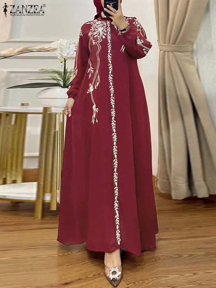 ZANZEA Bohemian Turkey Islamic Muslim Hijab Abaya Robe Women Loose Casual Maxi Vestidos Autumn Floral Print HolidayLong Dresses