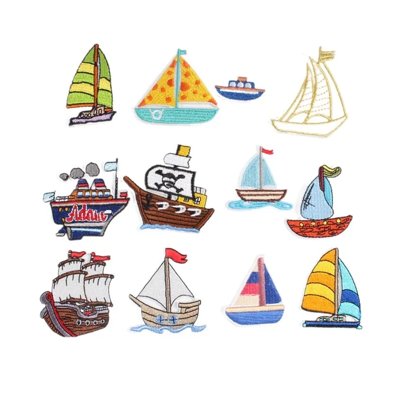 Random Mix Vessel Patches Embroidery Cartoon Boat Stickers Iron On Ship Badge Sewing Clothes Appliques DIY Clothing Bags Patch