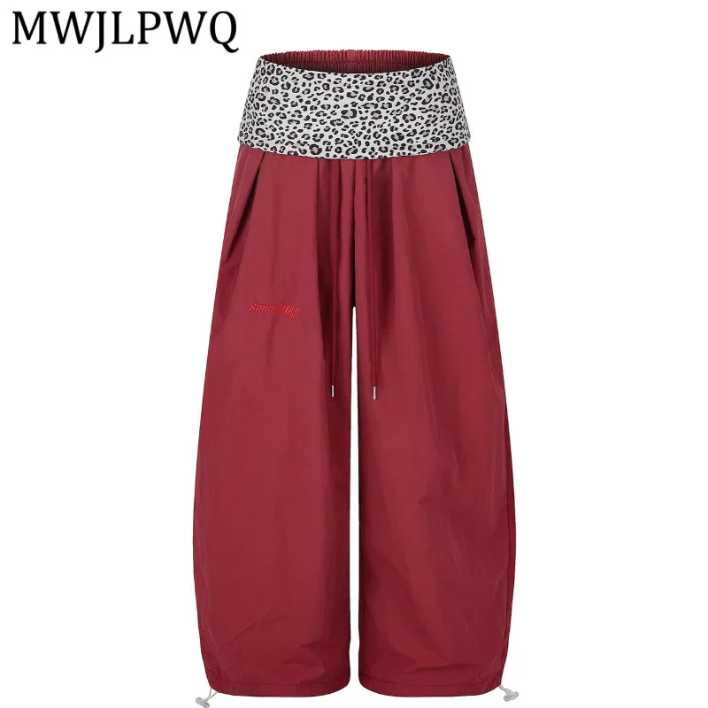 

MWJLPWQ American Retro Leopard Print Double-Waisted Casual Trousers For Men And Women Summer Thin Loose Wide-Leg Pants 16067