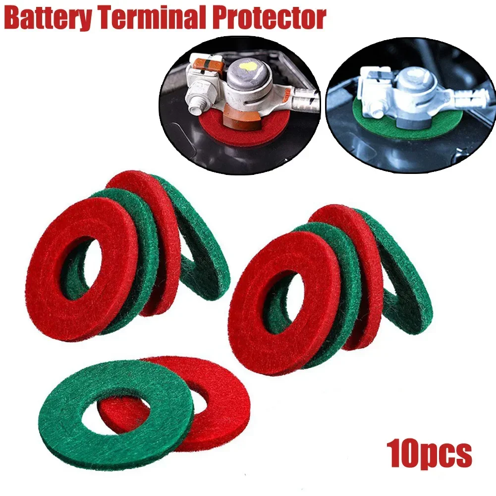 10pcs BC2127 Battery Terminal Protector Anti Corr-osion Auto Car Pad Gasket Vehicle Thick Felt Fiber Washer Ring Mat Red+green