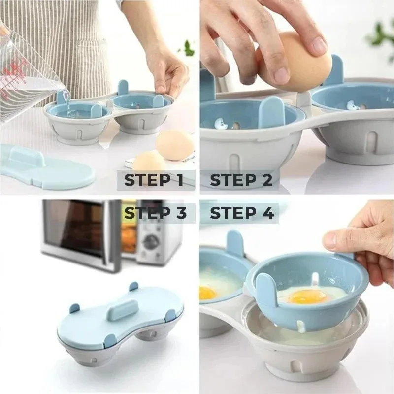 Microwave Egg Poacher Efficient Microwave Double Egg Poacher Cook Poached Eggs with Detachable Drain Basket Heat for Kitchen