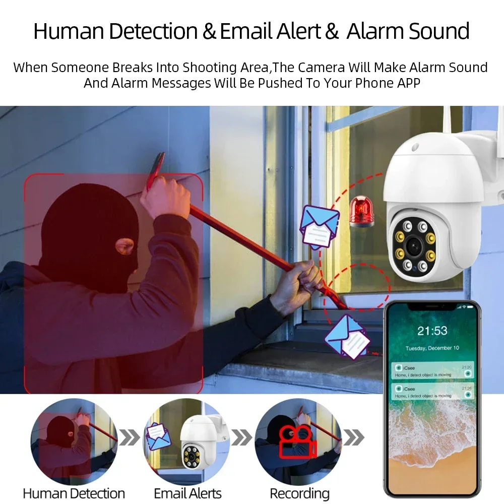 WiFi Smart Life PTZ Camera 8MP 4K, Wireless IP Camera with Color Night Vision 2 Way Audio & Auto Tracking for Video Surveillance