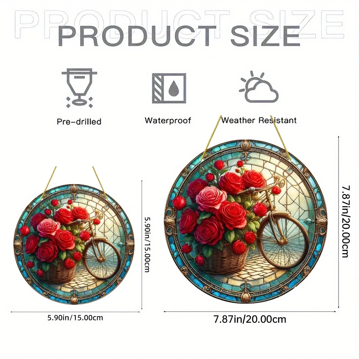 Flower Suncatcher, Stained Translucent Hanging, Acrylic Round Sign,Winter Window Decor,Wreath Sign,Wreath Center, Christmas Gift