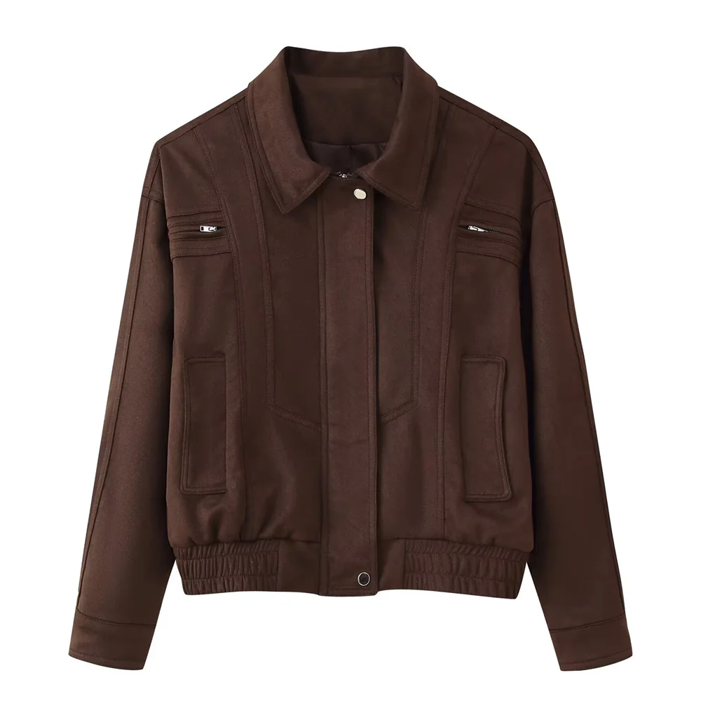 

Long sleeved zipper short workwear motorcycle jacket jacket Autumn women's clothing American retro sweet cool style lapel