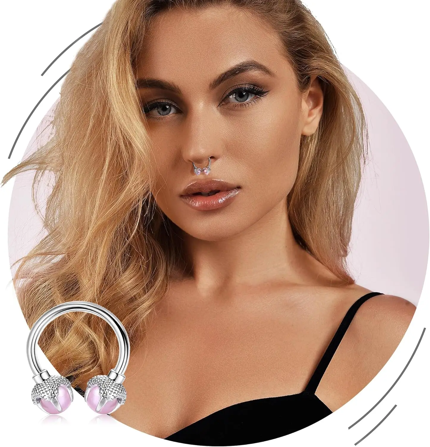 Drperfect 8 Stück Septum-Ringe 16G Chirurgischer Edelstahl Septum-Nasenringe für Frauen Rosa Septum-Piercing Clicker Nasenpiercing – Detail 2