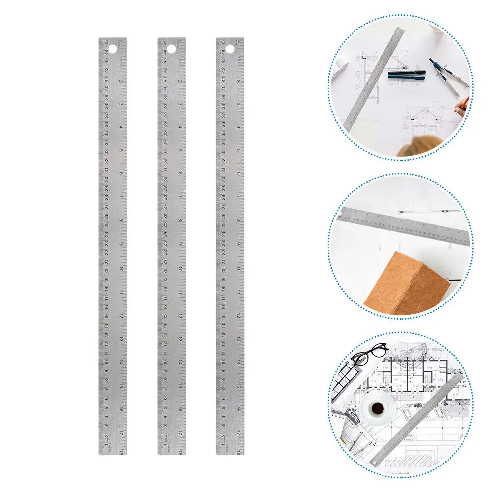 3pcs-shock-proof-cork-backing-ruler-stainless-steel-accurate-straight-edge-ruler-inches-centimeters-for-students-drawing