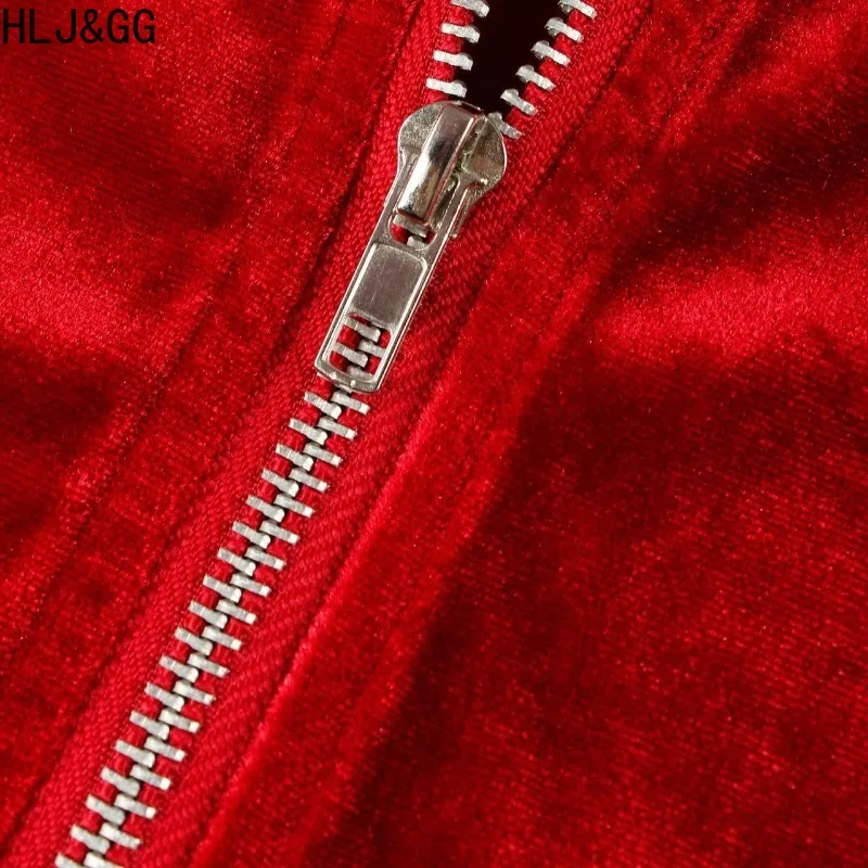 HLJ&GG Winter Sexy Letter Patchwork Two Piece Outfits Woman Solid Color Long Sleeves Hooded Crop Top and Pants Female Streetwear