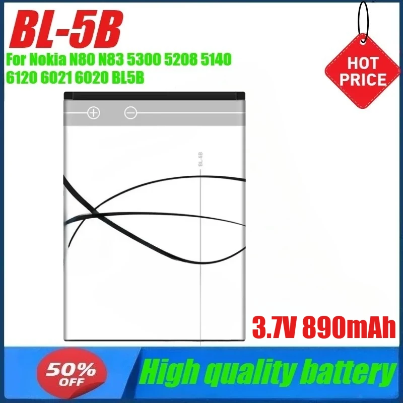 

BL-5B 3,7 В 890 мАч Сменные аккумуляторы для мобильных телефонов Nokia 5300 5208 5140 6120 6021 6020 N80 N83 BL5B