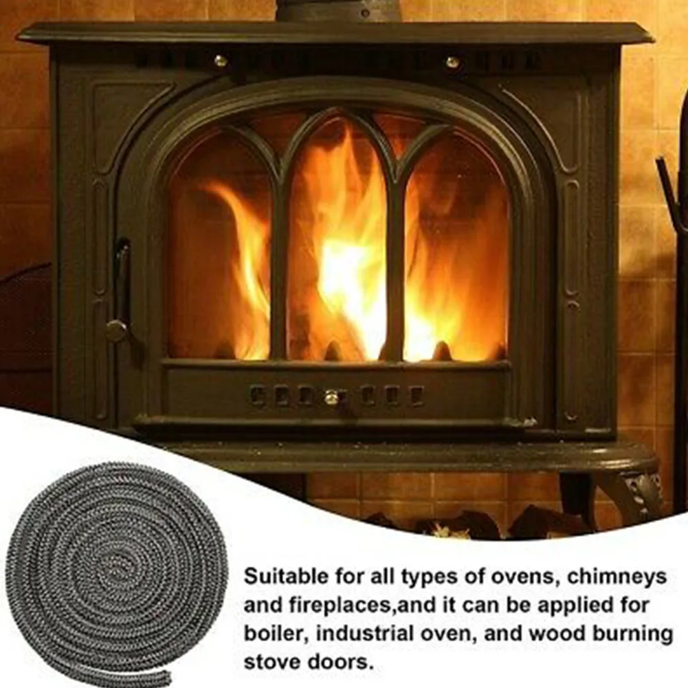 Stove Fire Rope Black Wood Burning Stove 6mm 8mmm 2m Length Log Burner Door Seal High Temperature Stove Heating Fireplaces Parts