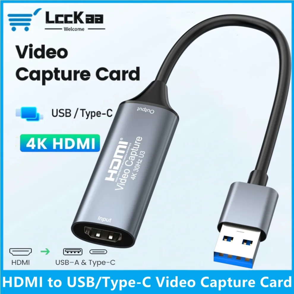 4K USB 3.0/Type-C Video Capture Card HDMI-compatible Grabber Recorder for PS4 Game DVD Camcorder Camera Recording Live Streaming