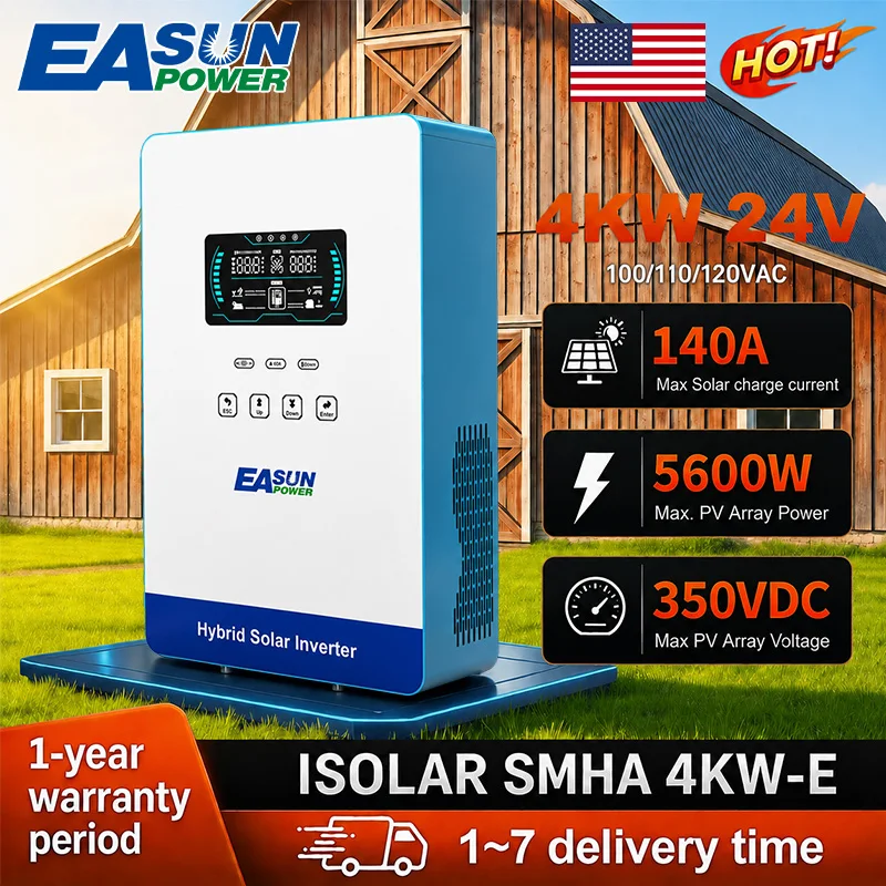 EASUN POWER 4000W Hybrid Inverter 4KW 110V Inversores 24V 140A MPPT Solar Charger Inverter Pure Sine Wave Inverter 6.25 Inch LCD