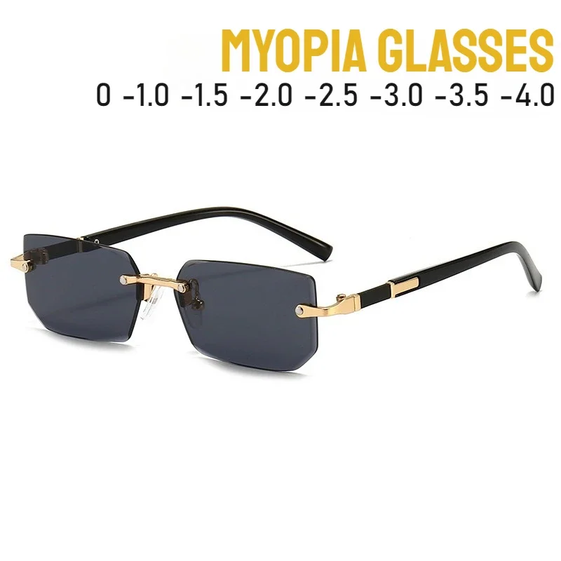 Retro Frauen Myopie Sonnenbrille Trendy Platz Rahmenlose Anti-Uv Sonnenbrille Männer Unisex Mode Nahen Sicht Brillen 0-1,0-4,0 – Detail 1