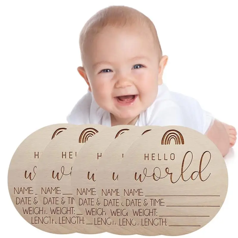 5PCS Hello Baby Sign Baby Hospital Sign Newborn Photo Prop Baby Shower Gift Mom Gift Baby Announcement Wood Plaques Name Sign