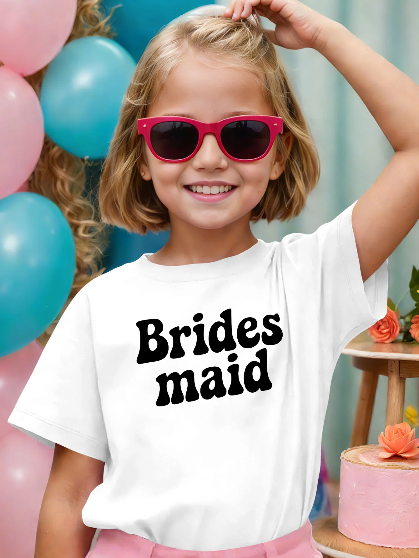 Cute Retro Bridesmaid Letter Print Graphic Kids Tee Boys Girls Family Matching Cotton Crew Neck Short Sleeve Soft Summer Tee
