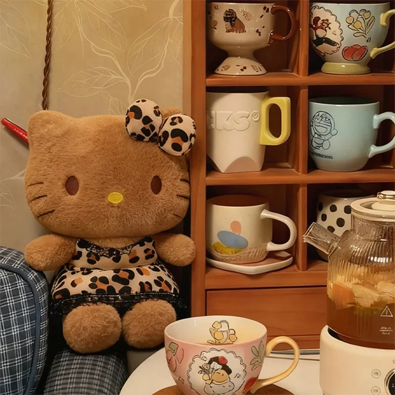 

New 60cm Sanrio Plush Black Leopard Print KT Cat Hello Kitty Stuffed Animal Pillow for Kids Birthday Xmas Gift Cute Cat Doll for