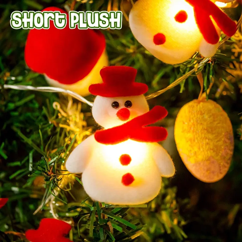 Christmas Snowman String Lights - 10 LEDs 5.4ft Waterproof Light Up String Lights, Short Plush Lights for Christmas Decorations