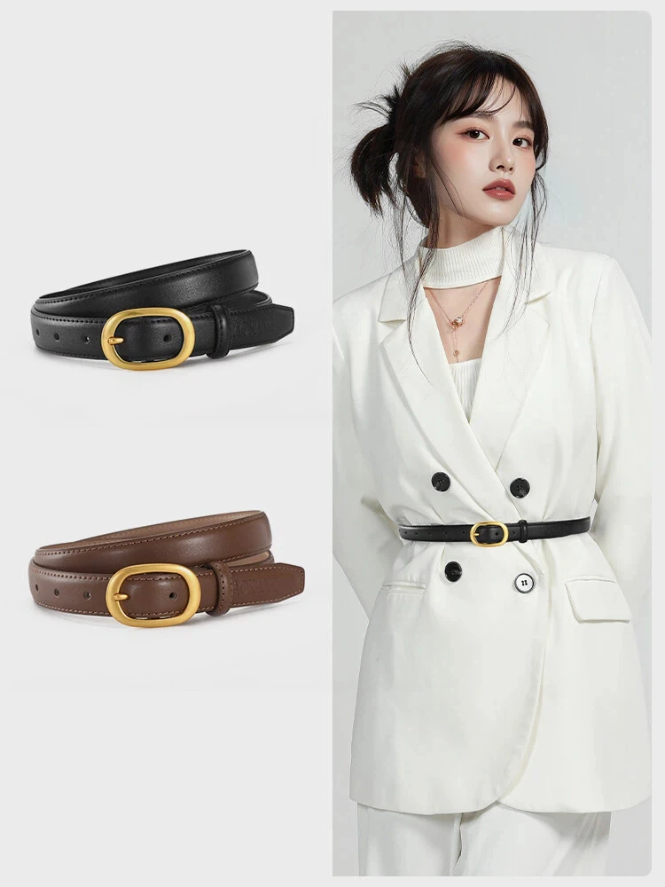 

Женский модный тонкий ремень из натуральной кожи, регулируемая игольная пряжка, универсальные поясные ремни для джинсов, платьев, брюк