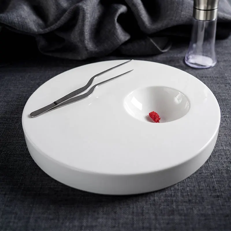 

Ceramic Round Tableware Western Restaurant Molecular Gourmet High-end Plate Kitchen Fruit Salad Plate Tableware