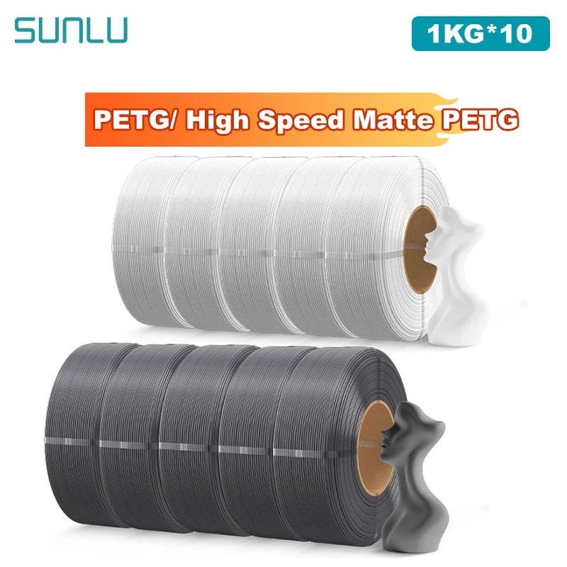 SUNLU 10KG PETG/filament PETG mat haute vitesse 1.75mm 1KG sans plateau Filament d'imprimante 3D pour imprimante 3D, Filament de recul