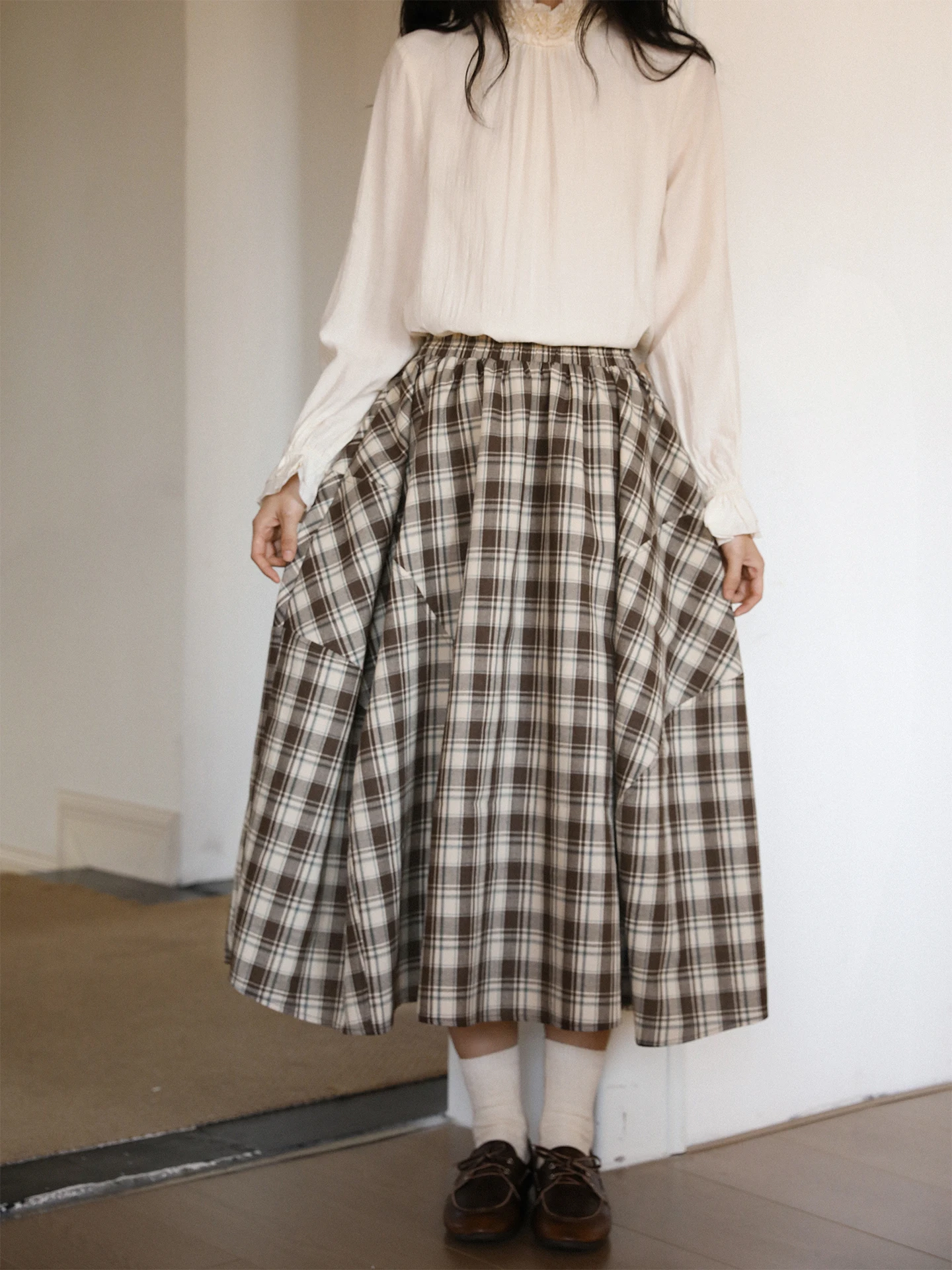 

Nesoulum Vintage f Skirt Elastic Waist Pure Cotton Combed Cotton Asymmetrical Women's Spring Ci Commute A-Line Skirt