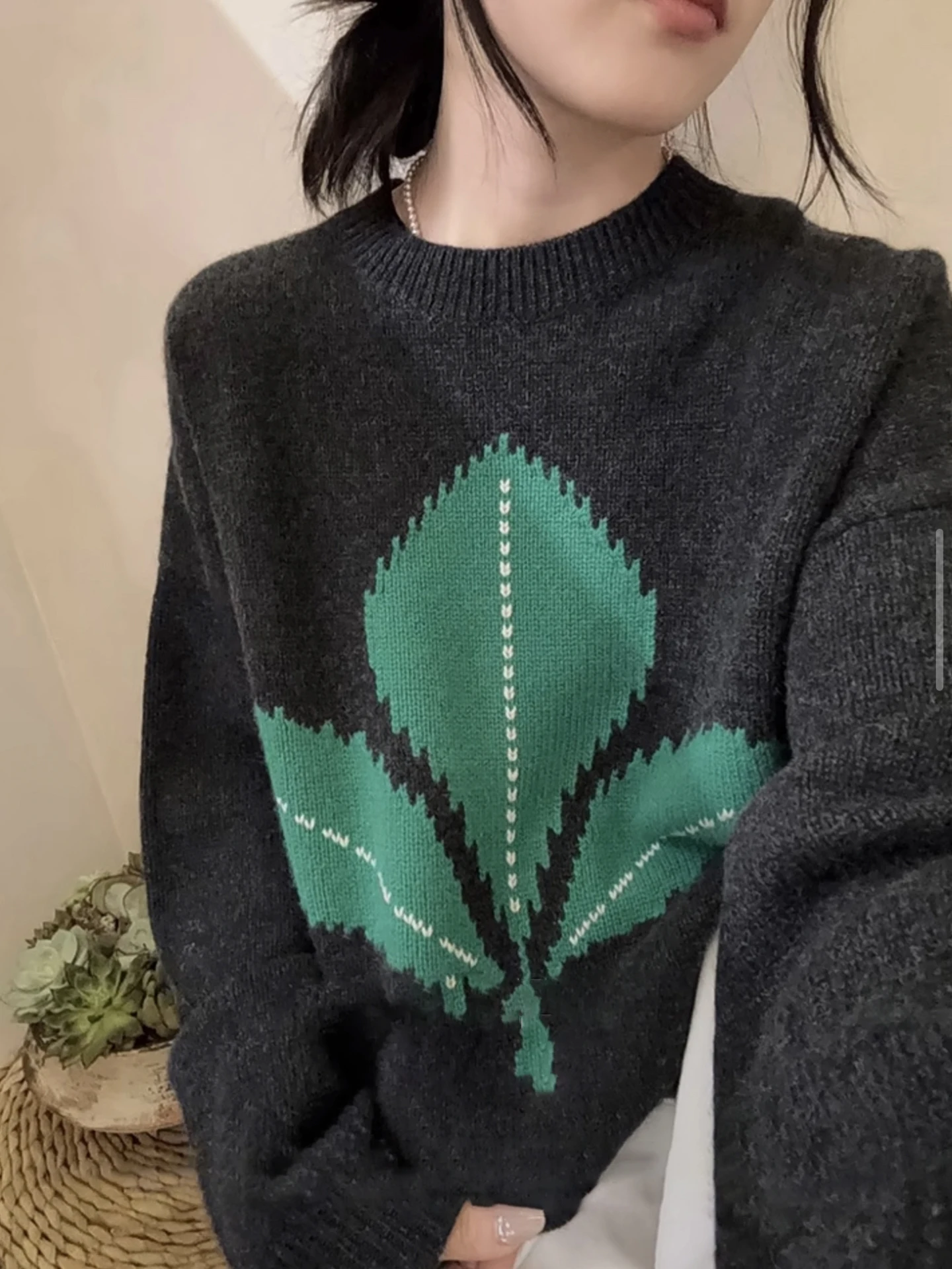 المرأة 100% ميرينو الصوف س الرقبة قاعدة متماسكة سترة ورقة الجاكار البلوز الدافئة الجلد ودية قمة المألوف الخريف الشتاء الملابس