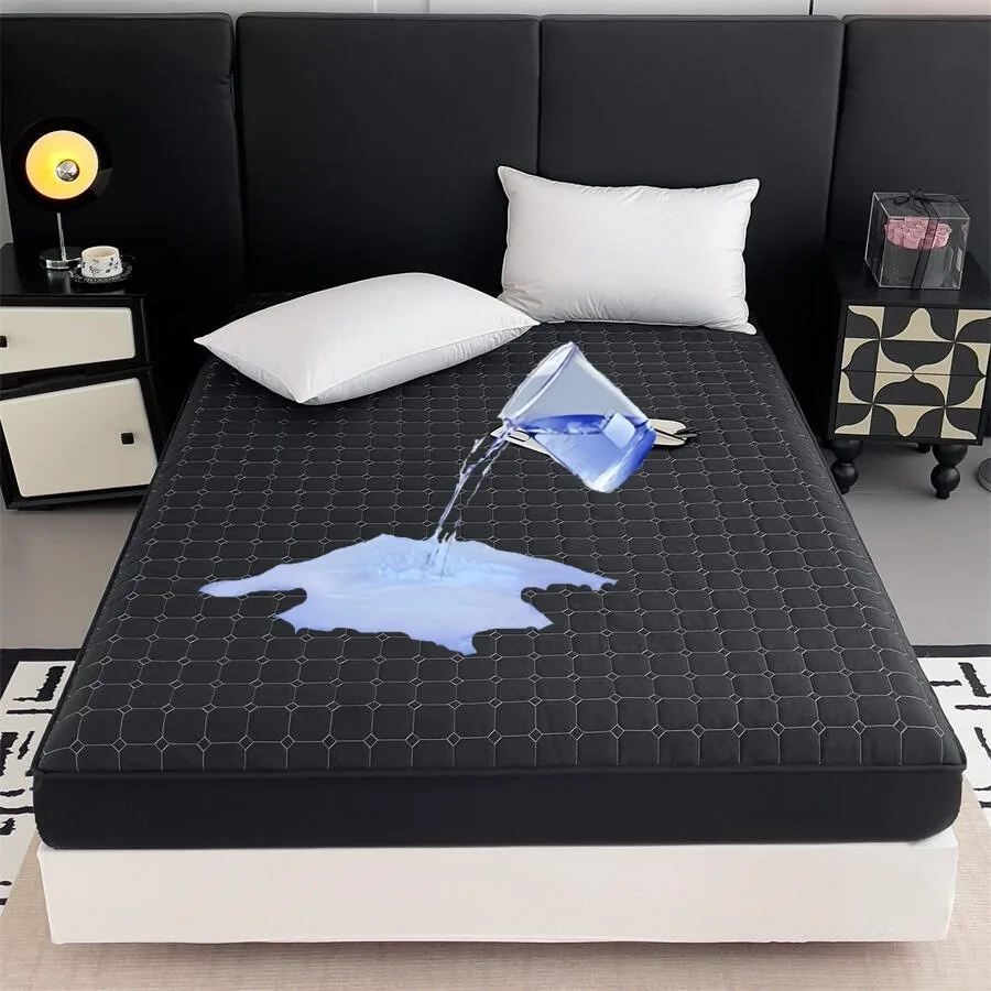 1 Piece of Black Solid Color Waterproof BedSheet,bedding Embossed Ultrasonic Cotton,Home Autumn Winter(Excluding pillowcase)