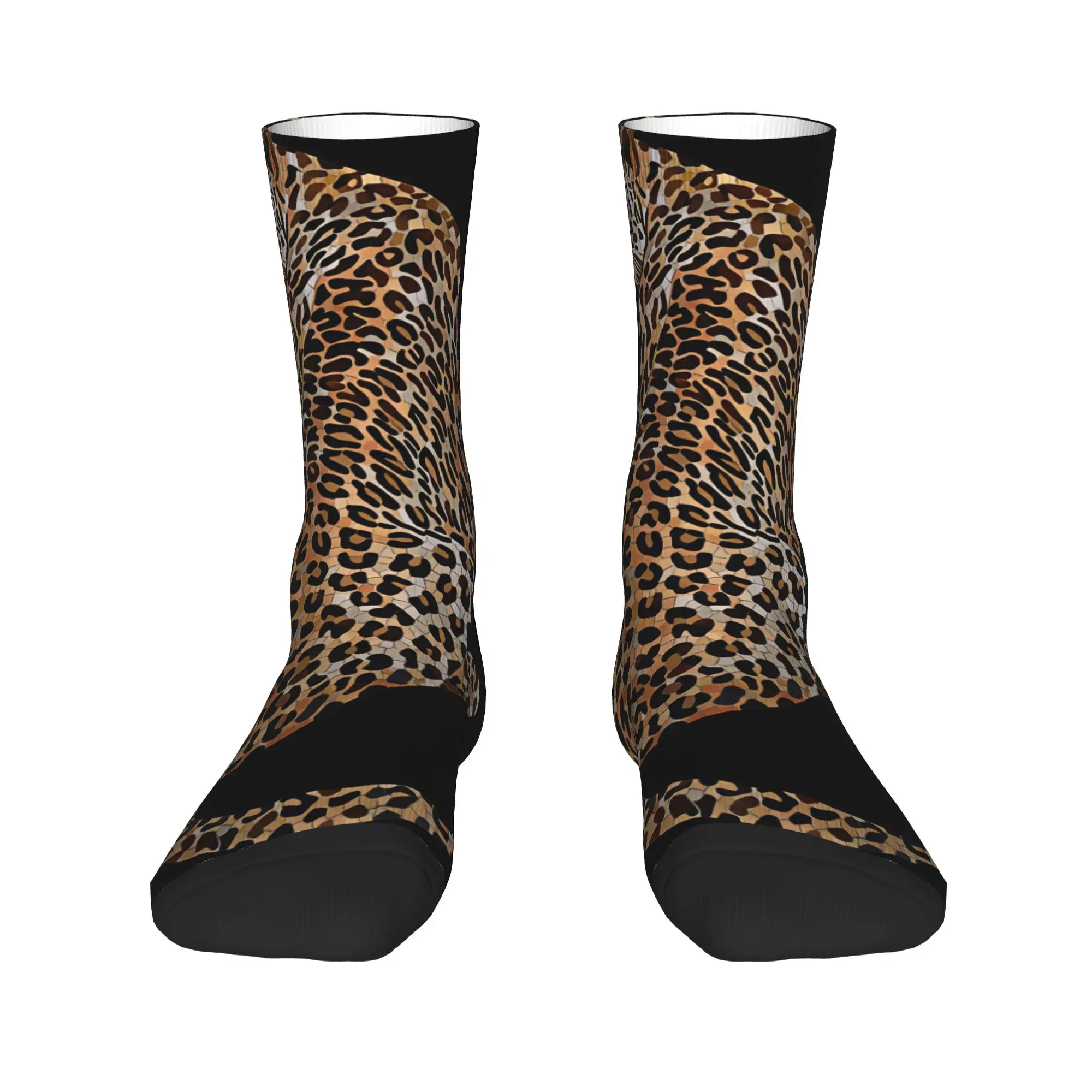 Mosaic Art Sitting Leopard On Black Background Socks  Graphic Stockings Non Skid Women Men Socks Soft Spring Funny Sports Socks