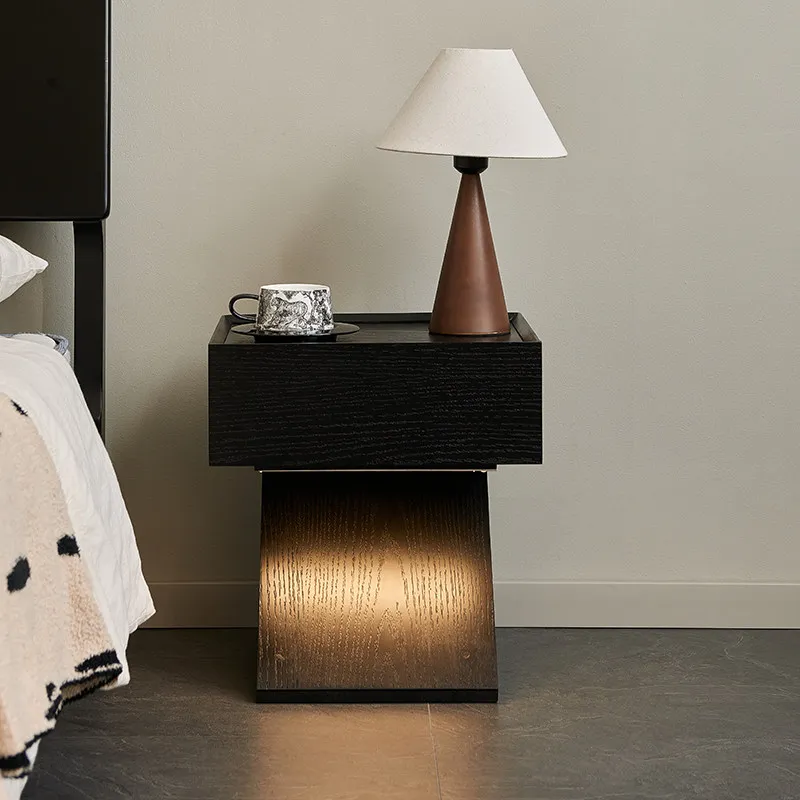

Italian minimalist solid wood creative bedside table small apartment bedroom bedside storage