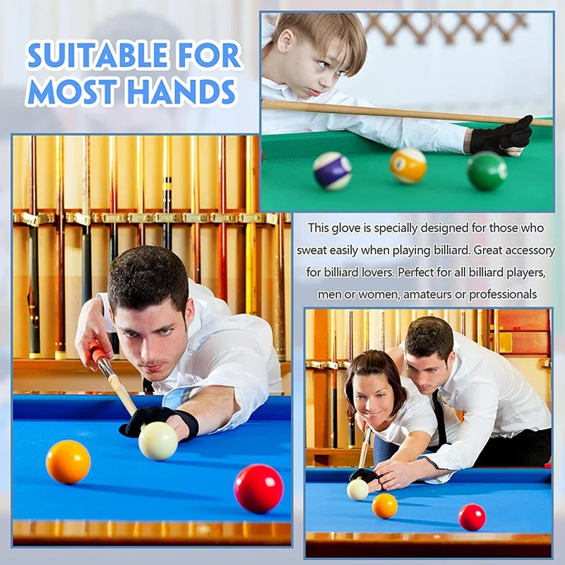 Breathable Pool Gloves Billiards Gloves Pool Left Right Hand Gloves Universal 3 Fingers Cue Gloves Cue Sports Gloves