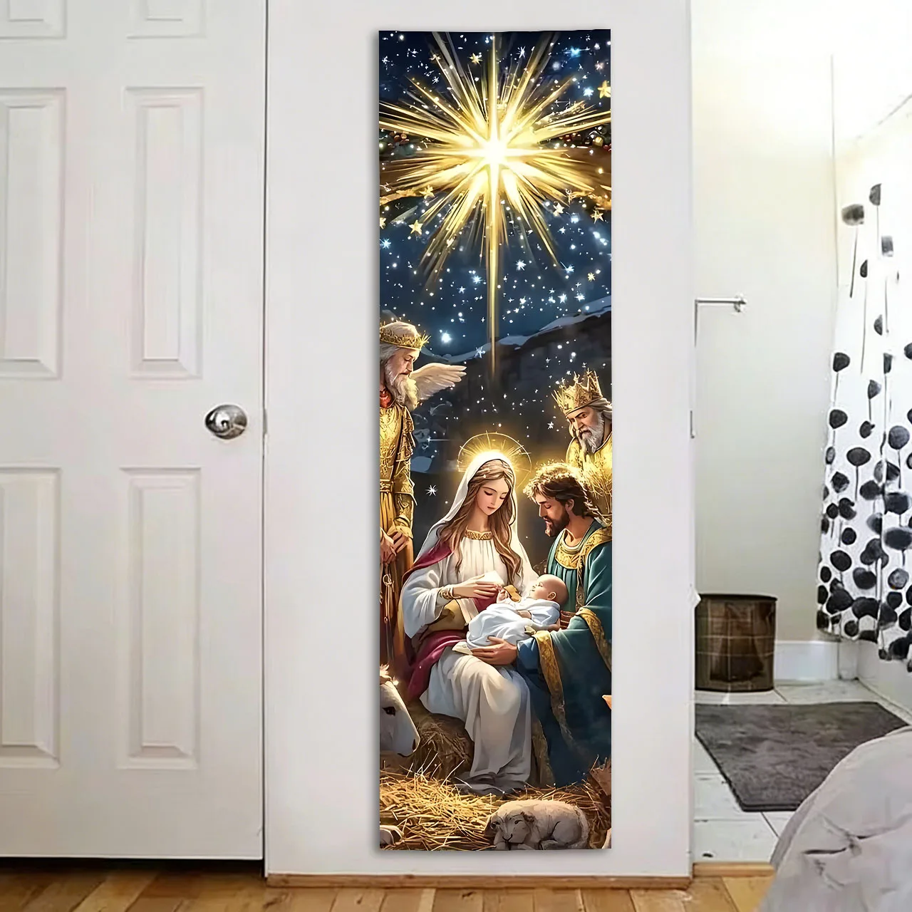 Krippen-Wandteppich, Heilige Familie & Drei Weise Männer Wandbehang, Weihnachtliche Religiöse Dekoration für Zuhause und Kirche