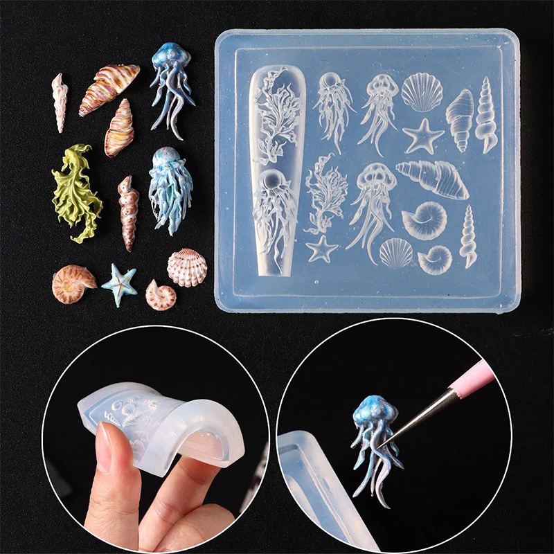 1 Pcs Soft Silicone Nail Rose Flower Heart Mold 3D Butterfly Goldfish Shell Carved Cartoon Template Nails Accessories For Salon