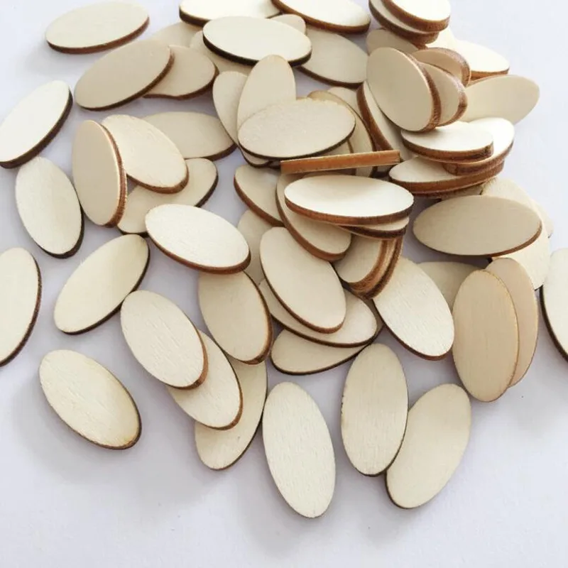 100pcs Elliptic Natural Wooden Chips Crafts For Handmade Card Diy Pattern Tag Scrapbooking Embellishment Wood Making