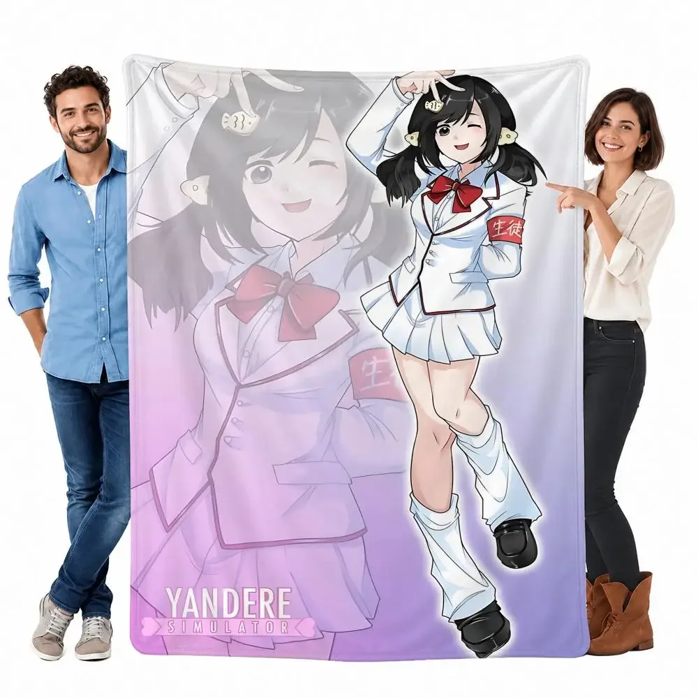 Viral Game Yandere Simulator Throw Custom Printed Flannel Fleece Blanket for Sofa Bed Office Travel & Camping