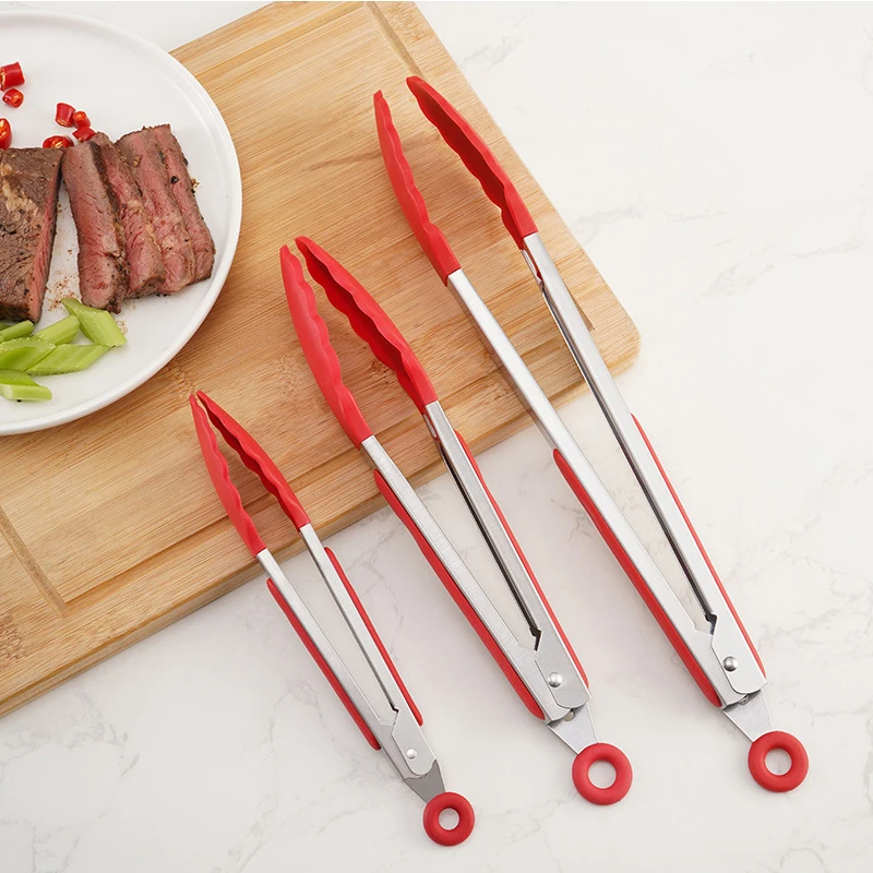 

Силиконовый зажим для еды, кухонные аксессуары из нержавеющей стали, нескользящий антипригарный высокотемпературный зажим для готовки, инструмент для барбекю, стейка, салата