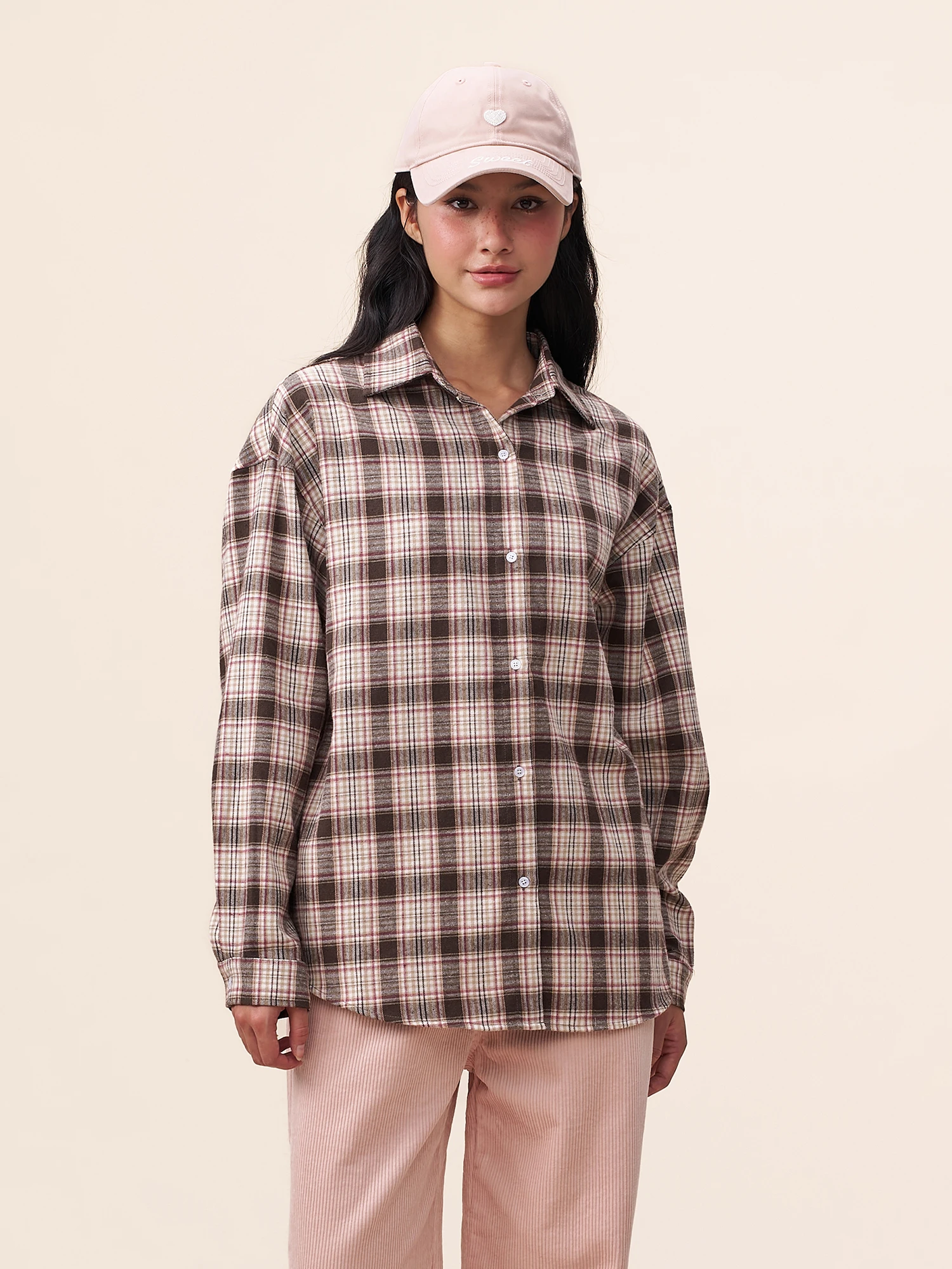 

Классическая свободная рубашка из чистого хлопка в клетку, универсальная повседневная верхняя одежда для пар, Yescci, нейтральный стиль, длинная, на пуговицах