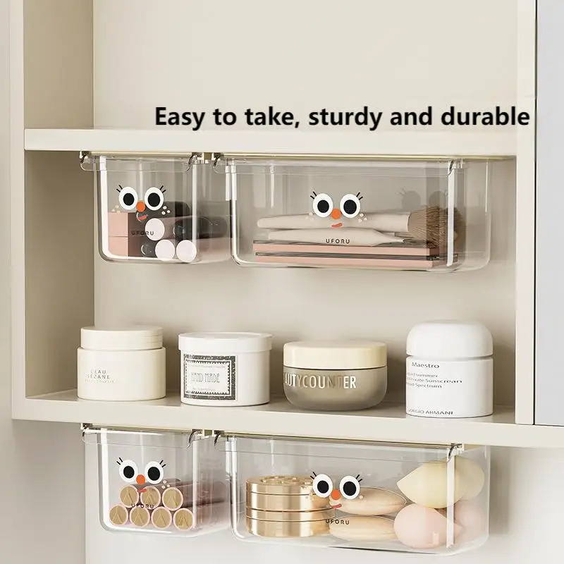 

Drawer style storage box household cute style hidden shelf under bathroom cabinet transparent hanging storage box
