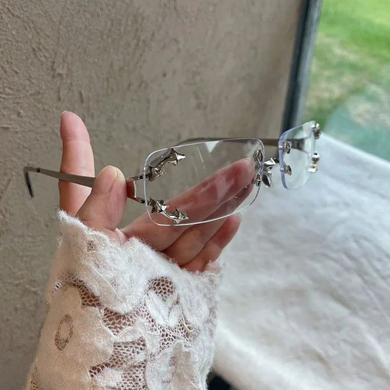 Vintage Rimless Square Star Glasses Spicy Girls Streetwear Harajuku Sunglasses Women Men Square Frame Anti-Blue Light Eyewear view 6