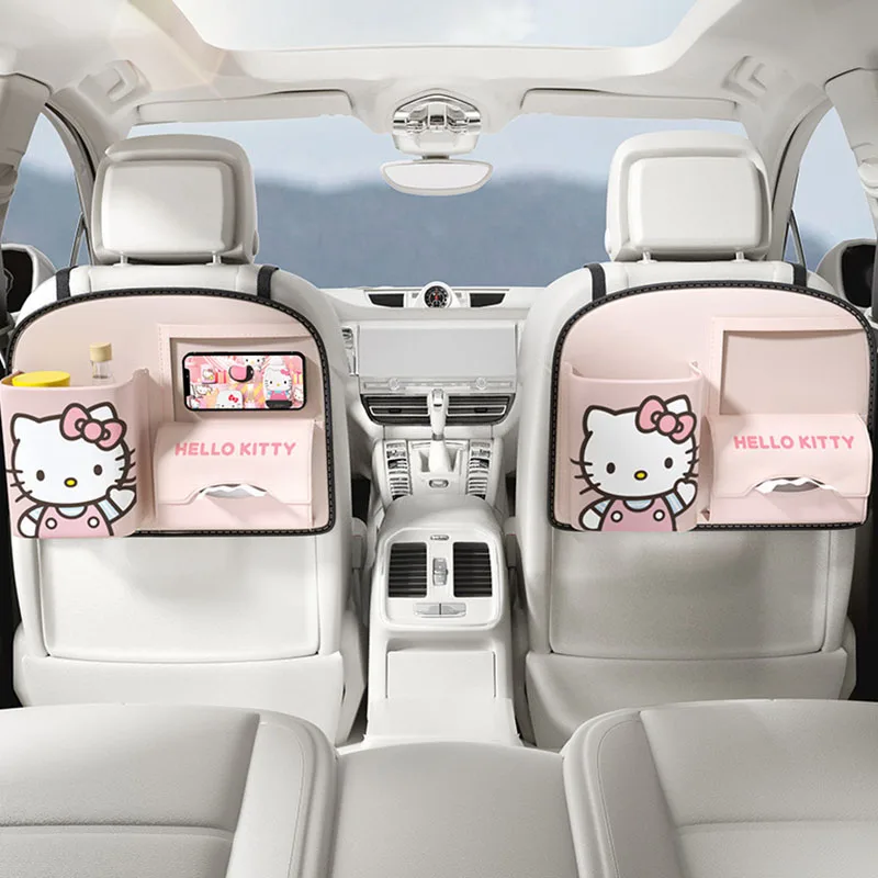 Sanrio Car Seat Storage Box Storage Bag Tissue Box Trash Can Hanging Bag Cartoon Hello Kitty Car Decoration Accessories Gift