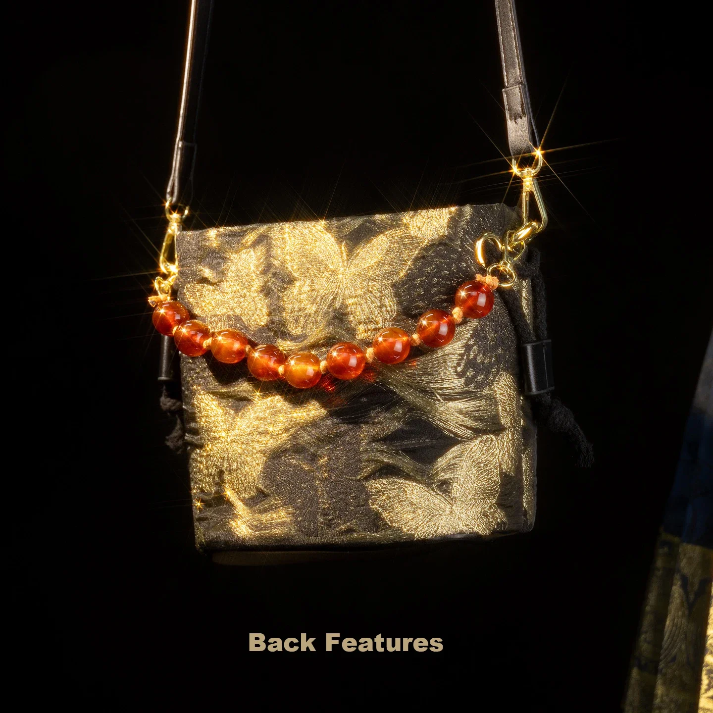 Ethnic Style Women Crossbody Bag 3D Embroidery Drawstring Bucket Bag Retro Silk Jacquard Fur Pearl Purse for Qipao Daily Party - view 6